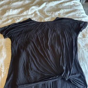 Black Relaxed Tie Front Short Sleeve Tee